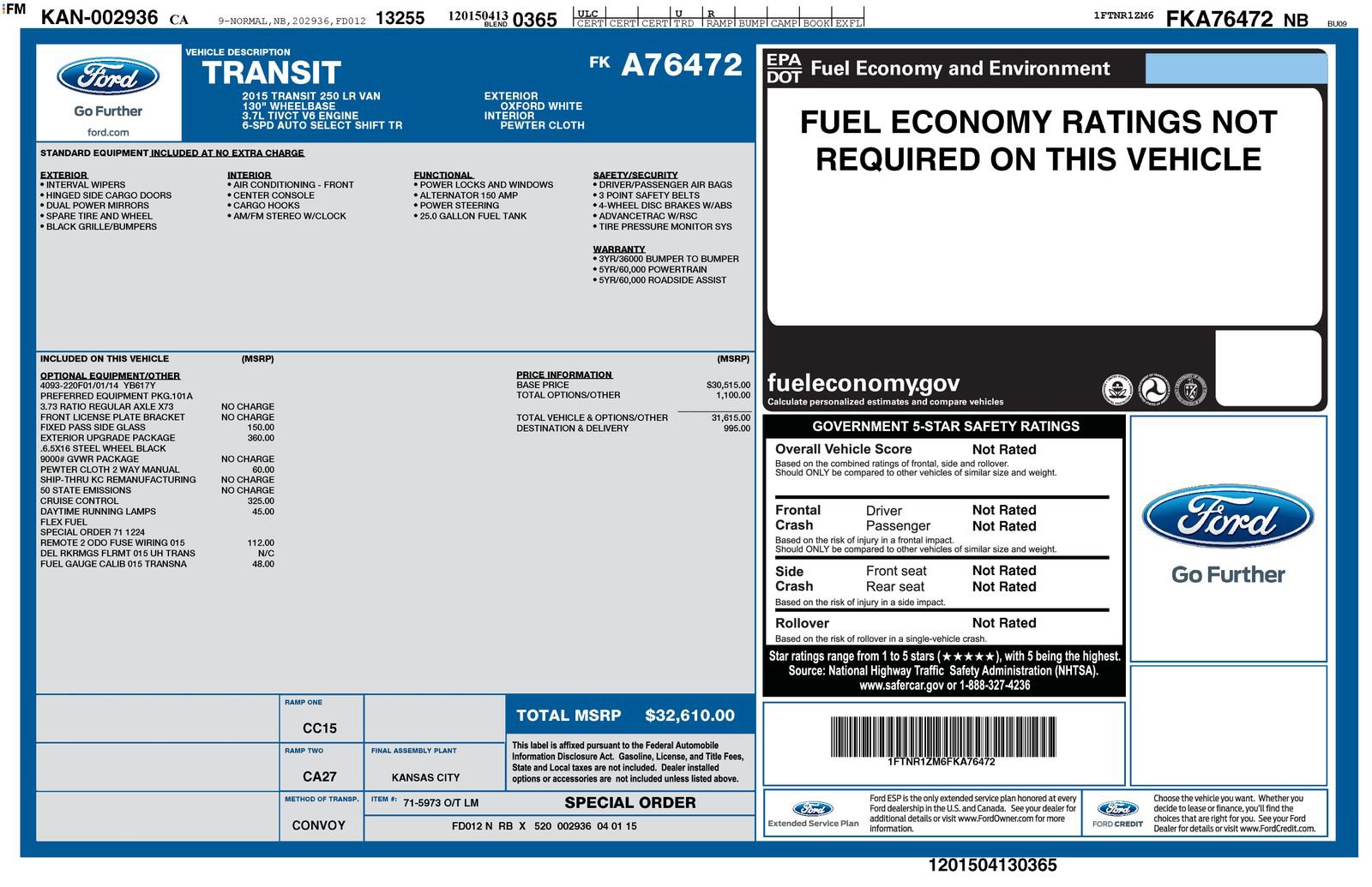 Used 2015 Ford Transit 250 130 Low Roof w/ Exterior Upgrade Package image 4