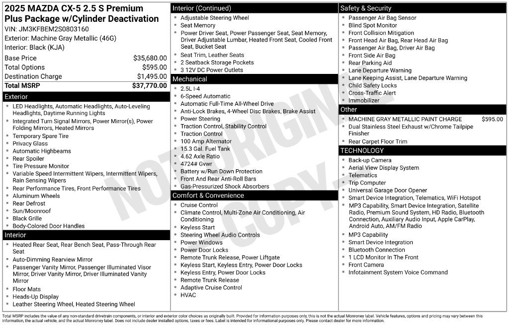 Certified 2025 MAZDA CX-5 AWD 2.5 S w/ Premium Plus Pkg image 36
