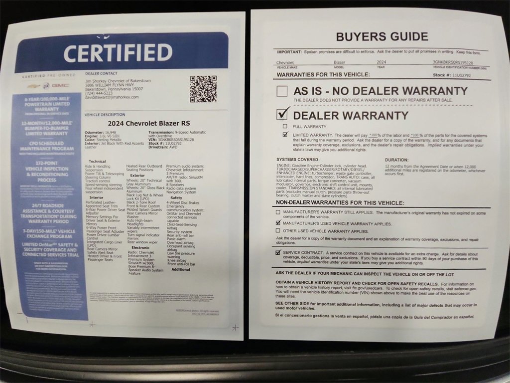 Certified 2024 Chevrolet Blazer RS w/ Driver Confidence II Package image 38