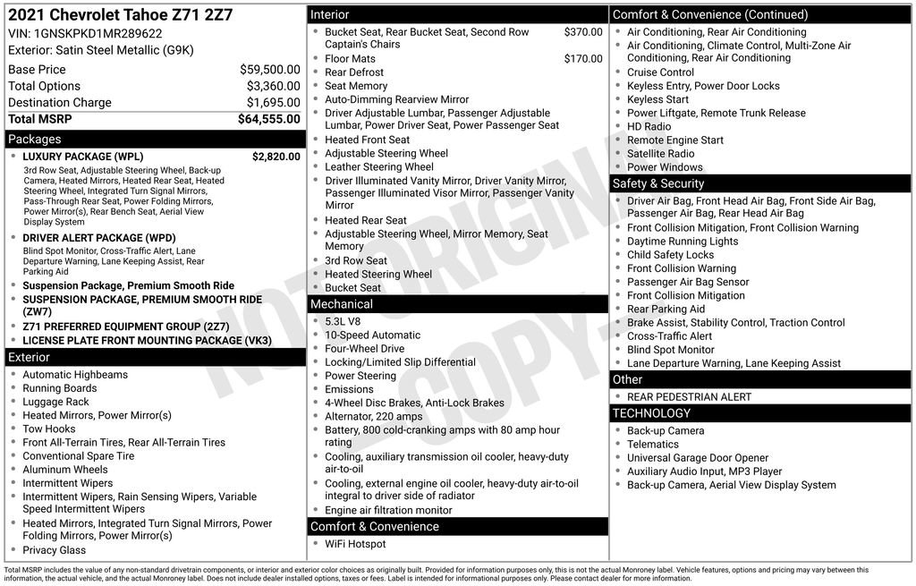 Used 2021 Chevrolet Tahoe Z71 w/ Luxury Package AWD/4WD image 27