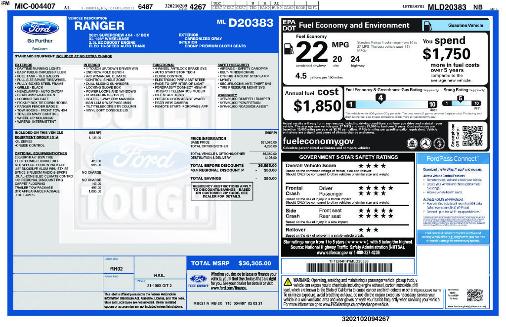 Used 2021 Ford Ranger XL w/ Equipment Group 101A High AWD/4WD image 7