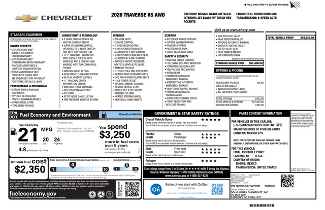 New 2026 Chevrolet Traverse RS w/ LPO, Floor Liner Package AWD/4WD image 3