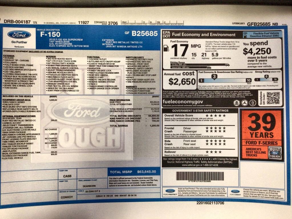 Used 2016 Ford F150 King Ranch w/ Equipment Group 601A Luxury image 37