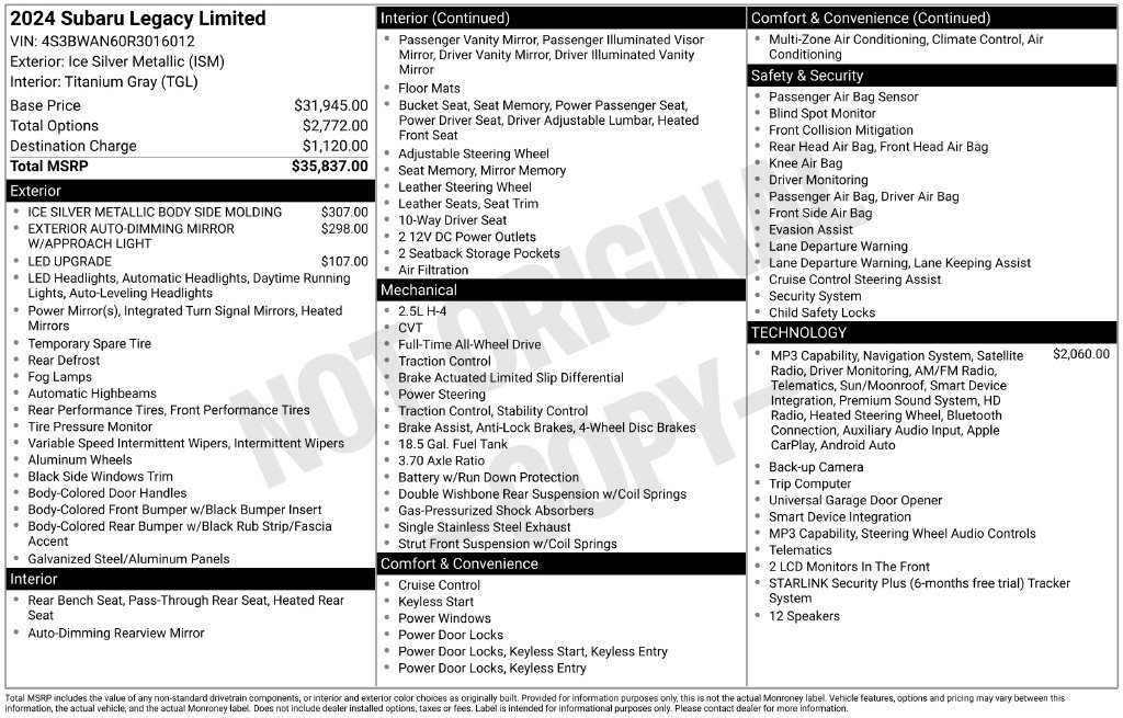 Certified 2024 Subaru Legacy Limited AWD/4WD image 6