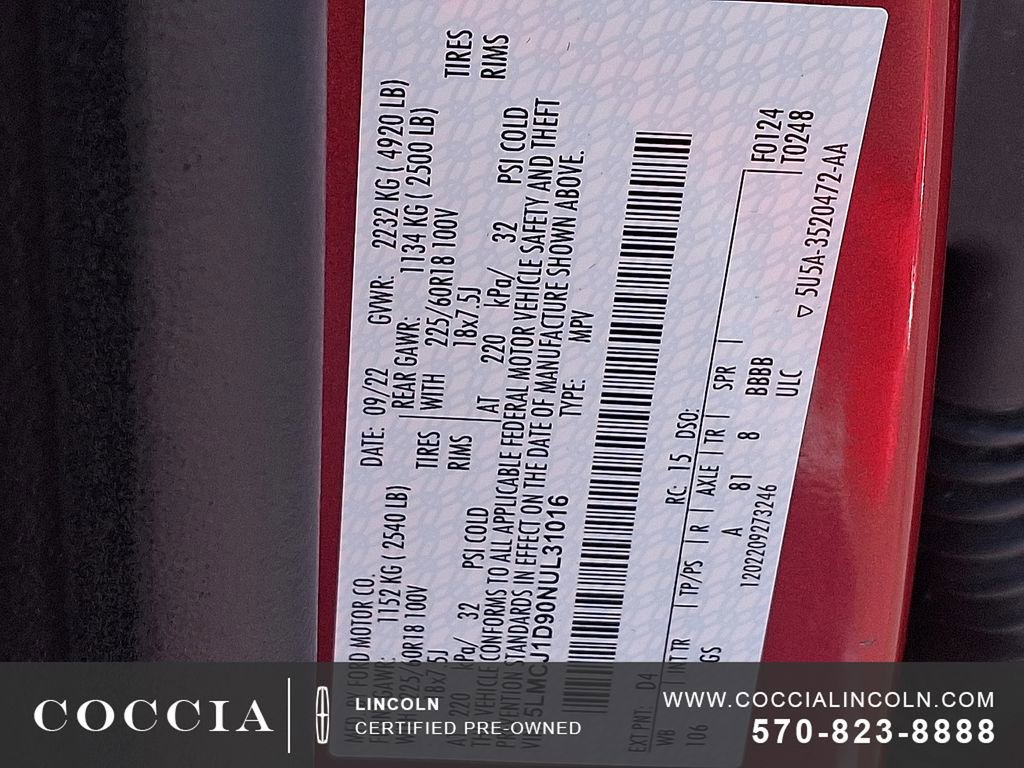 Certified 2022 Lincoln Corsair AWD w/ Equipment Group 101A image 26