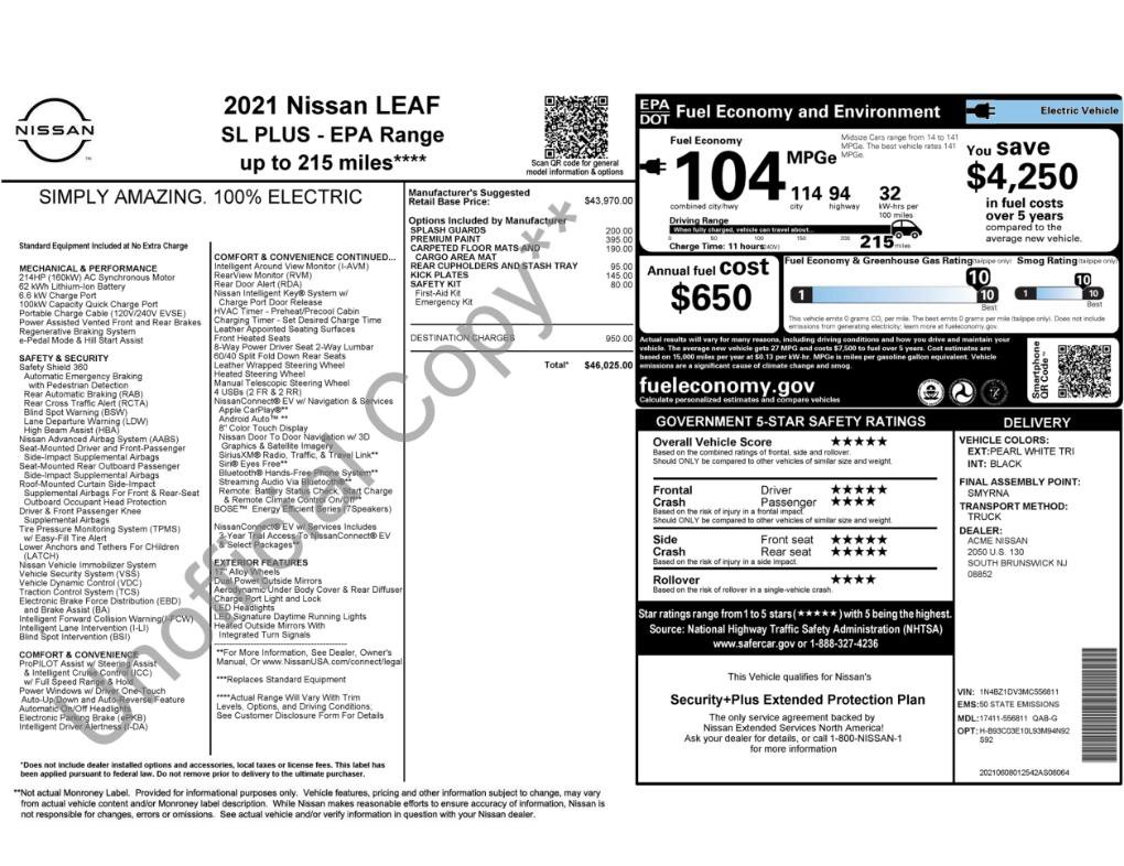 Used 2021 Nissan Leaf SL Plus FWD image 2