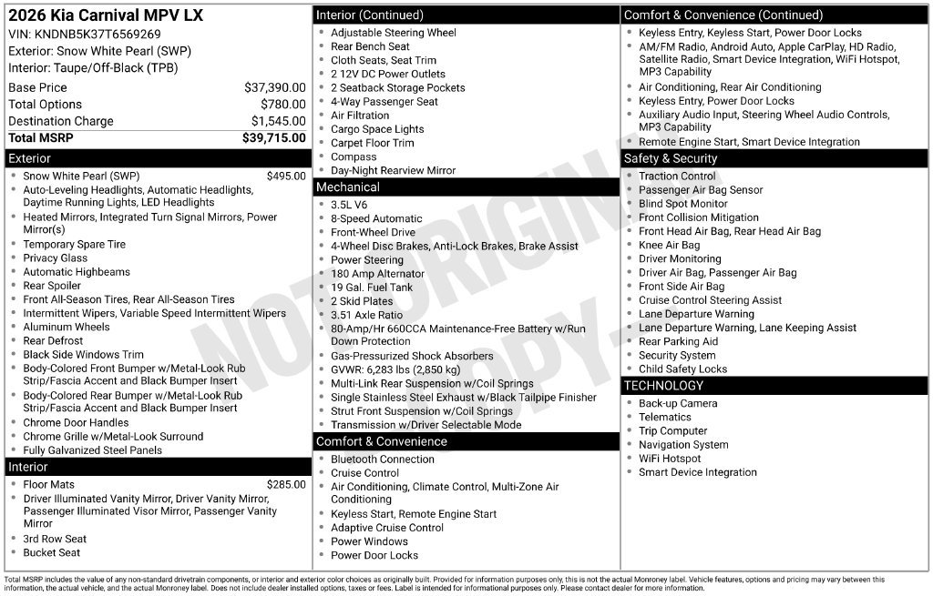 Certified 2026 Kia Carnival LX FWD image 8