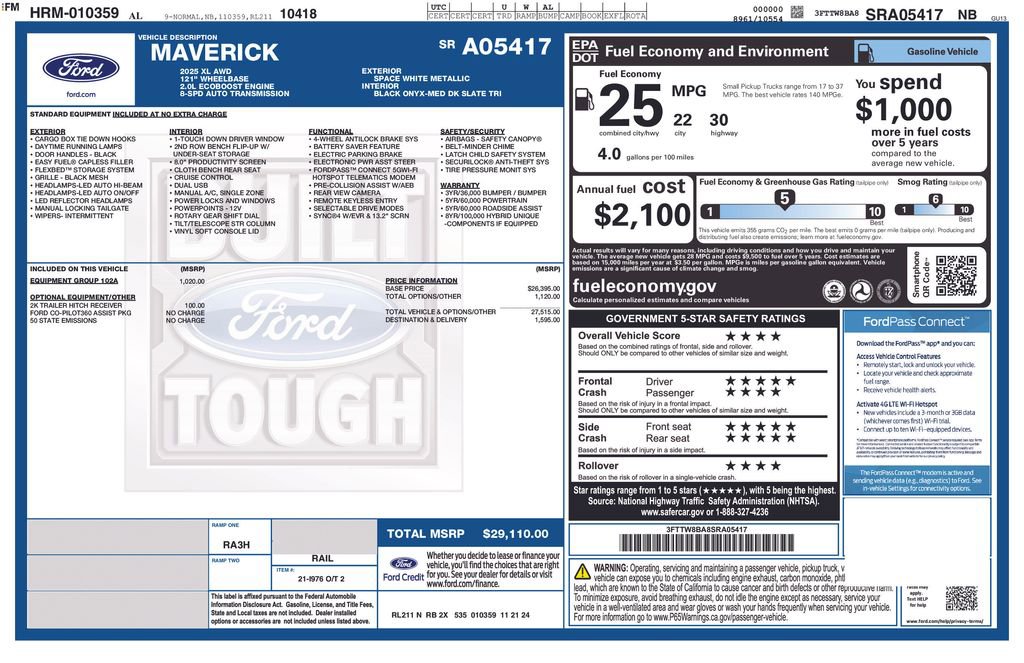 Used 2025 Ford Maverick XL w/ Equipment Group 102A AWD/4WD image 27