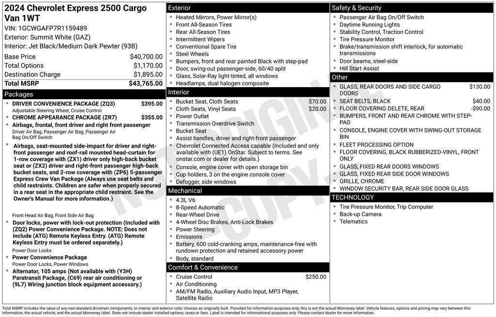 Used 2024 Chevrolet Express 2500 w/ Driver Convenience Package RWD image 2
