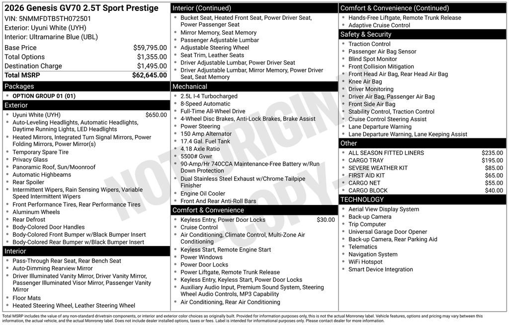 New 2026 Genesis GV70 2.5T Sport Prestige AWD/4WD image 3