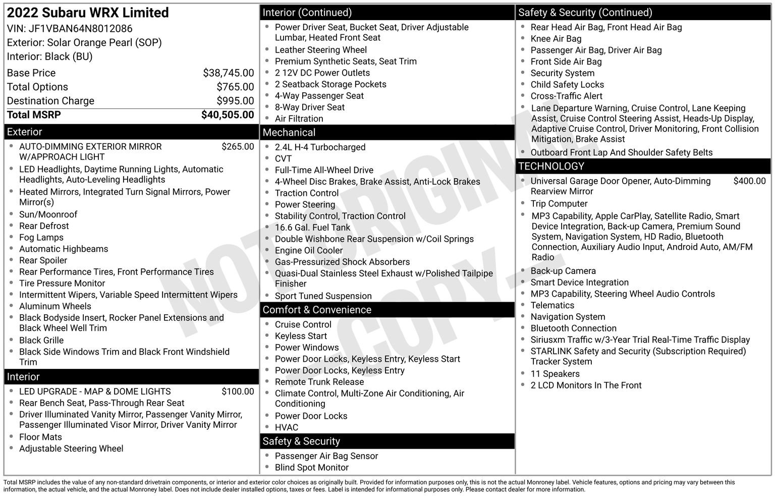Certified 2022 Subaru WRX Limited AWD/4WD image 34