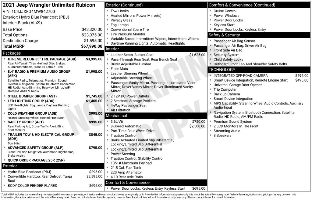 Certified 2021 Jeep Wrangler Unlimited Rubicon w/ Xtreme Recon 35" Tire Package AWD/4WD image 10