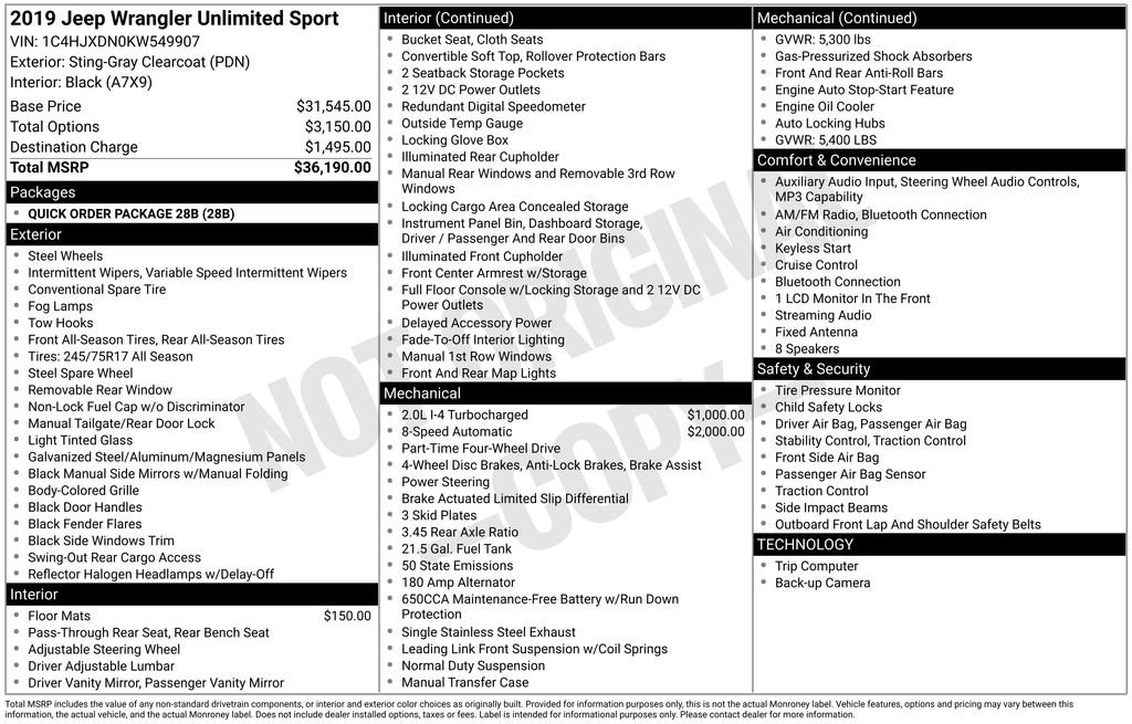 Used 2019 Jeep Wrangler Unlimited Sport AWD/4WD image 56