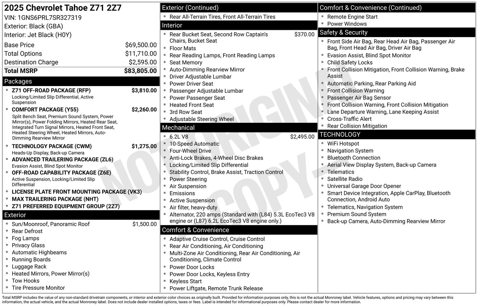 Used 2025 Chevrolet Tahoe Z71 w/ Z71 Off-Road Package AWD/4WD image 8