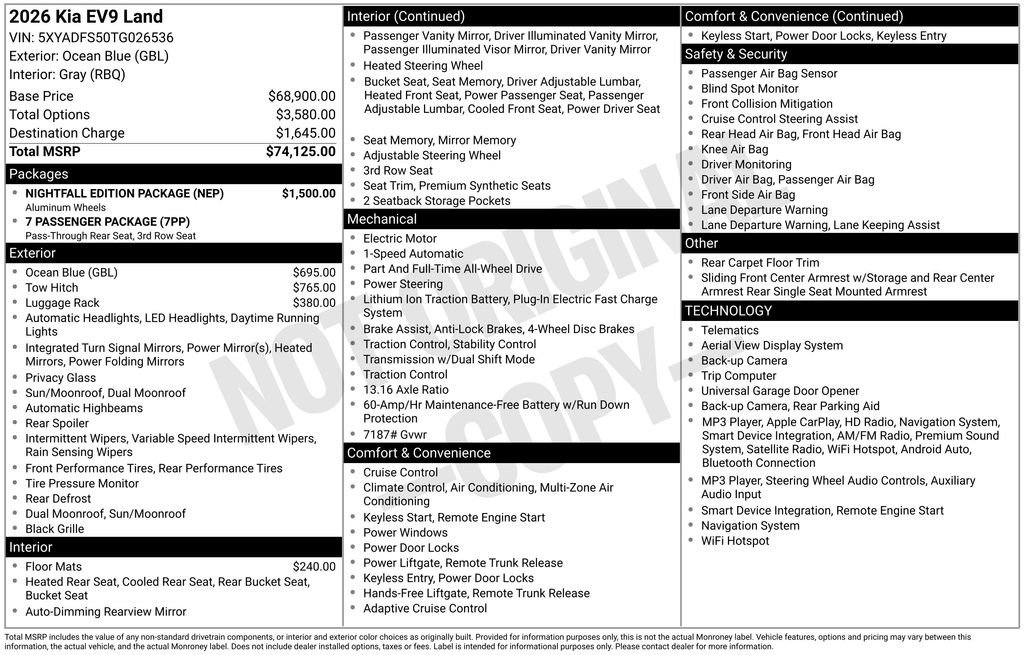 New 2026 Kia EV9 Land w/ Nightfall Edition Package AWD/4WD image 4
