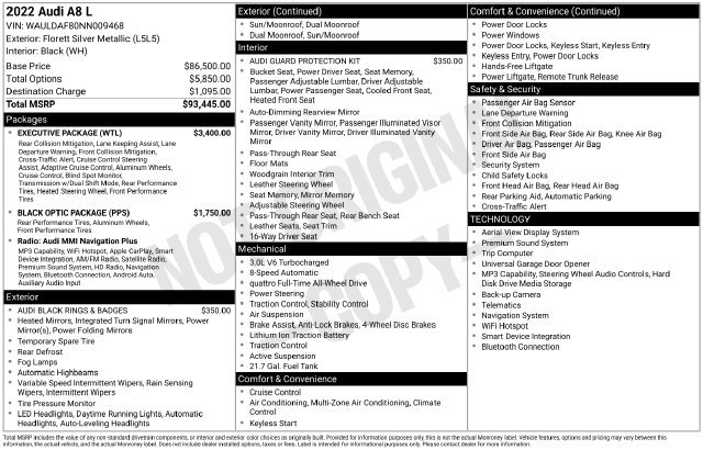 Certified 2022 Audi A8 L 3.0T w/ Executive Package AWD/4WD image 31