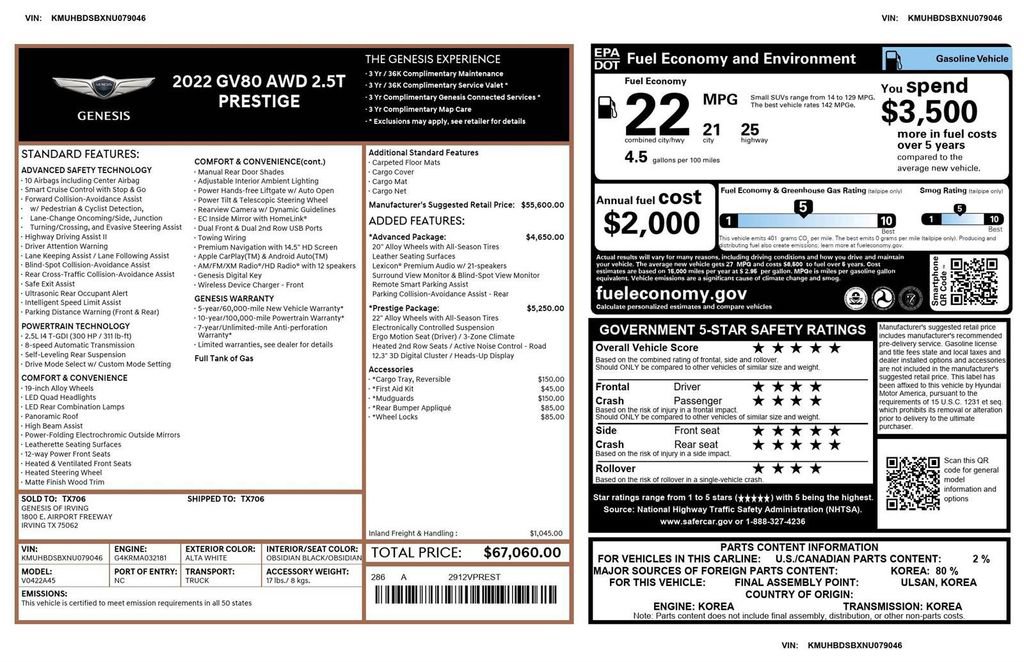Used 2022 Genesis GV80 2.5T w/ Prestige Package 04 image 28