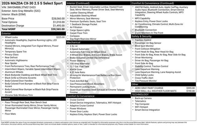 New 2026 MAZDA CX-30 AWD 2.5 S w/ Select Sport Pkg image 5