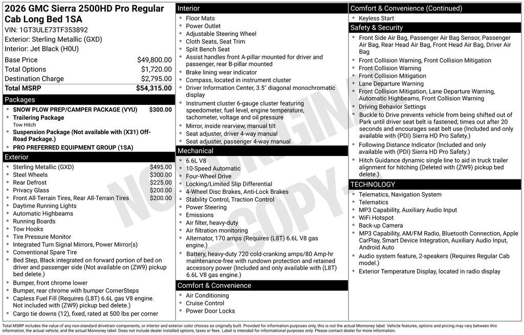 New 2026 GMC Sierra 2500 Pro w/ Snow Plow Prep/Camper Package AWD/4WD image 4