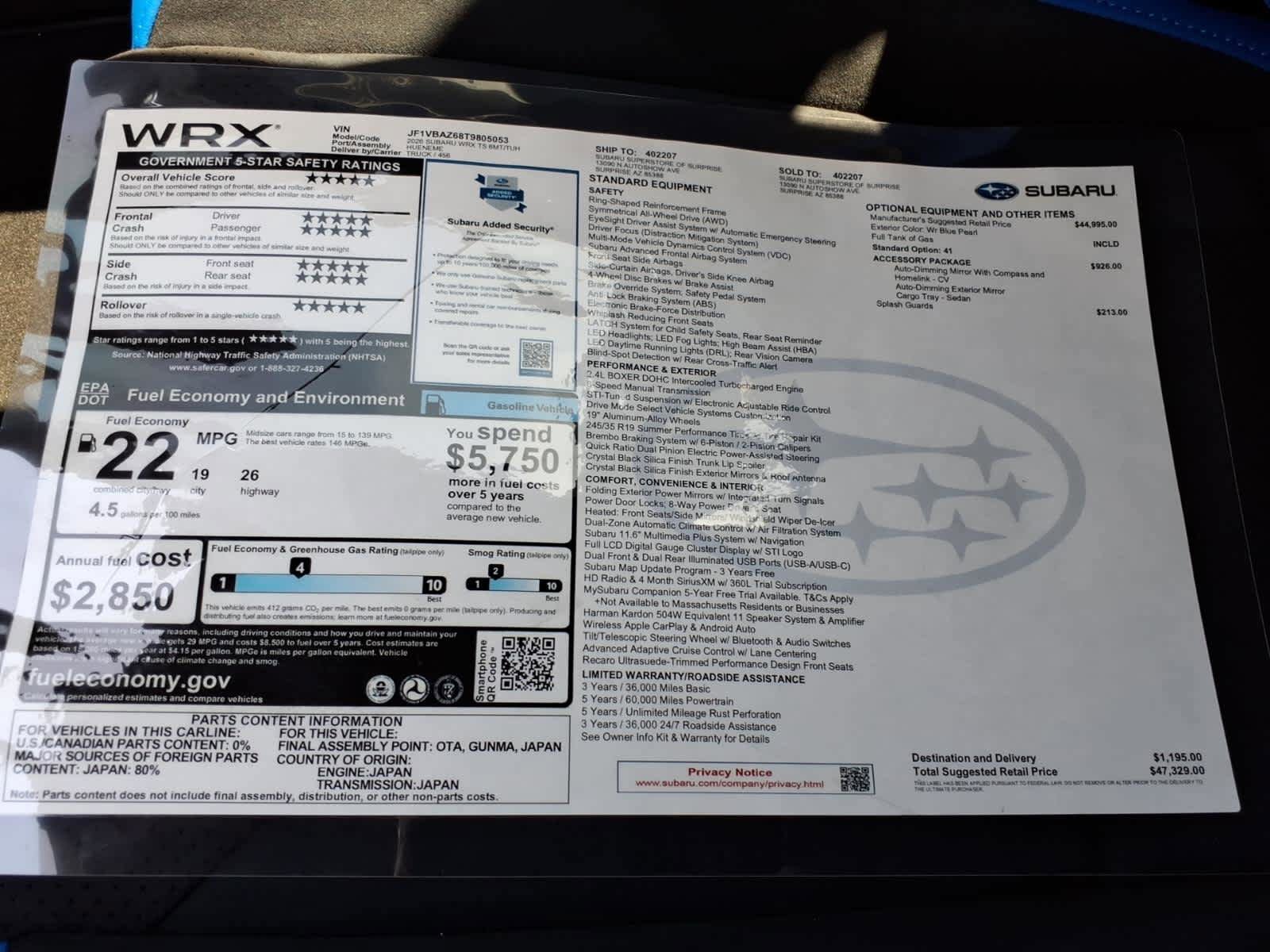 New 2026 Subaru WRX tS AWD/4WD image 40