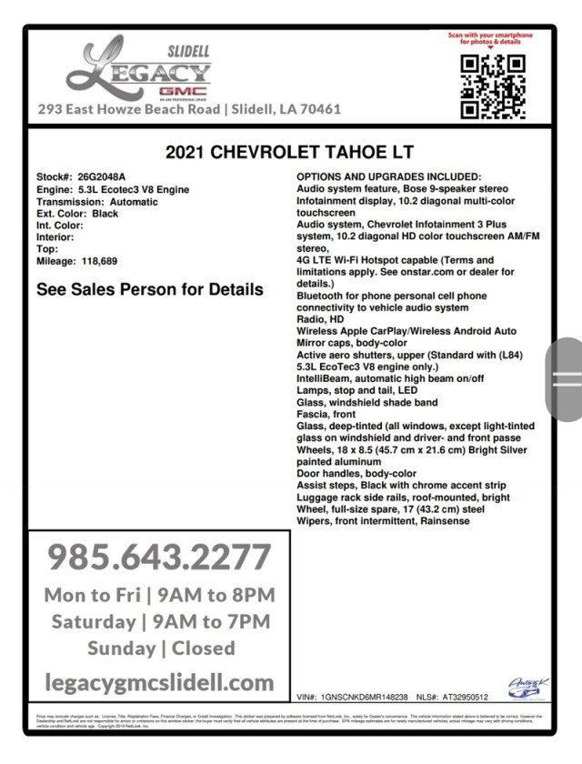 Used 2021 Chevrolet Tahoe LT w/ LT Signature Package RWD image 23