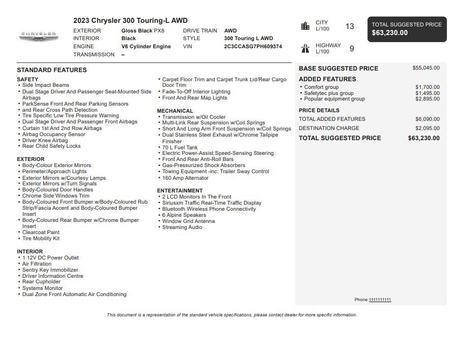 Used 2023 Chrysler 300 Touring L w/ Popular Equipment Group image 35