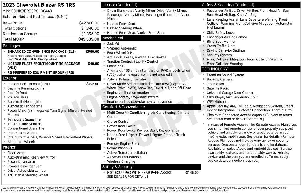 Used 2023 Chevrolet Blazer RS w/ Enhanced Convenience Package FWD image 6