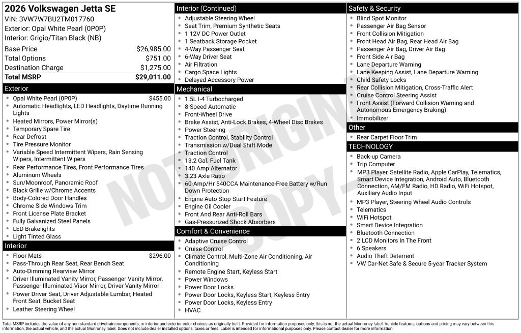 Used 2026 Volkswagen Jetta SE FWD image 7