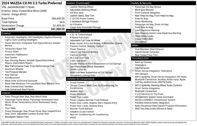 Certified 2024 MAZDA CX-90 3.3 Turbo w/ Preferred Package AWD/4WD image 19