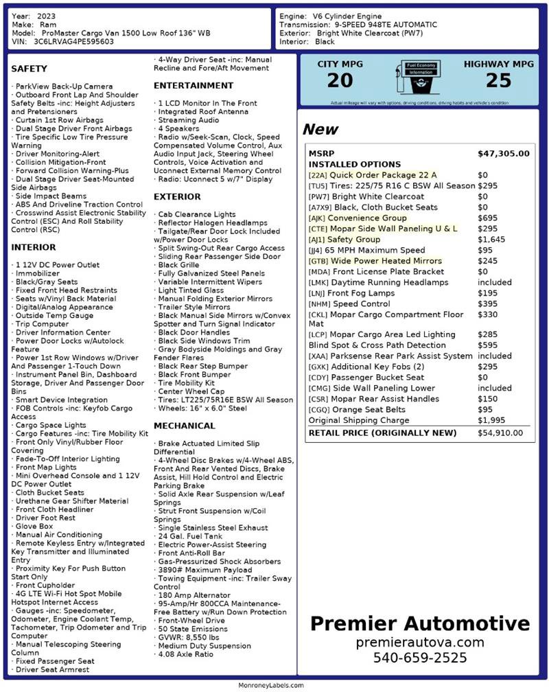 Used 2023 RAM ProMaster 1500 w/ Safety Group image 2