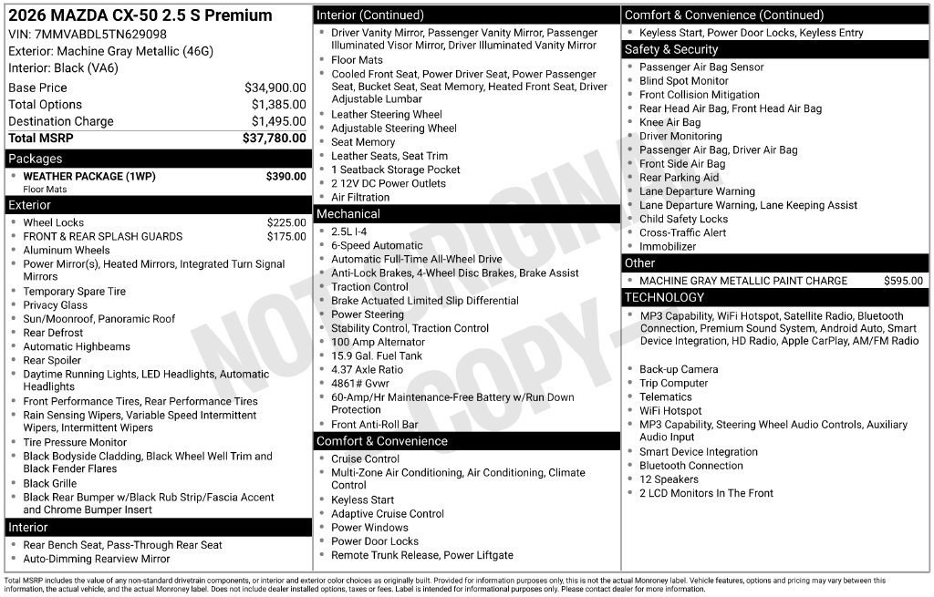 New 2026 MAZDA CX-50 AWD 2.5 S w/ Weather Package image 10