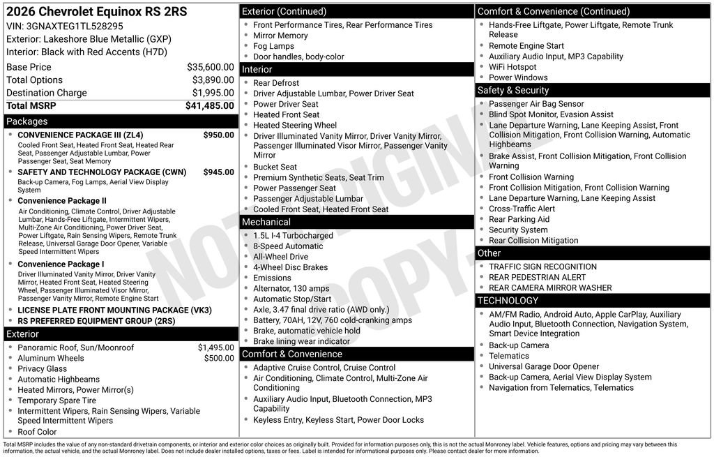 New 2026 Chevrolet Equinox RS w/ Convenience Package III AWD/4WD image 2