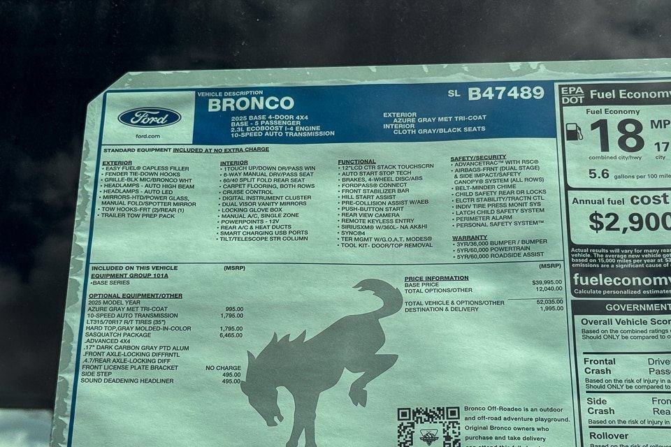 New 2025 Ford Bronco 4-Door w/ Sasquatch Package AWD/4WD image 18