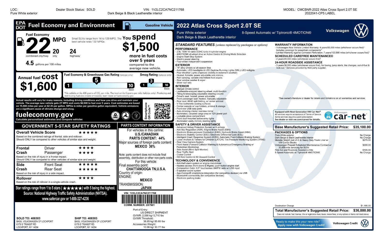 Certified 2022 Volkswagen Atlas Cross Sport SE AWD/4WD image 43