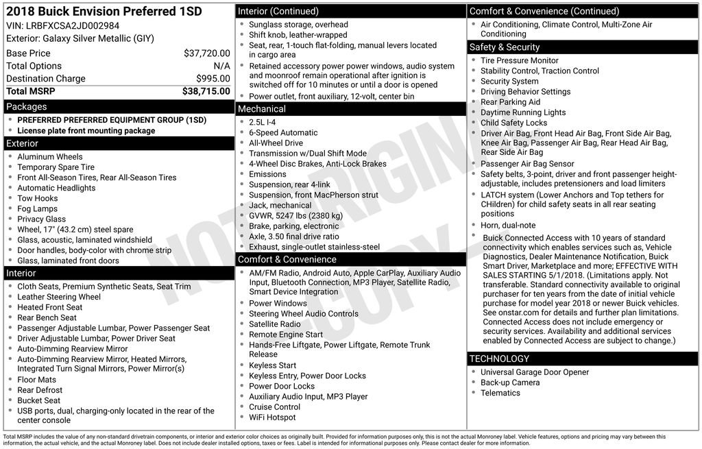 Used 2018 Buick Envision Preferred image 29