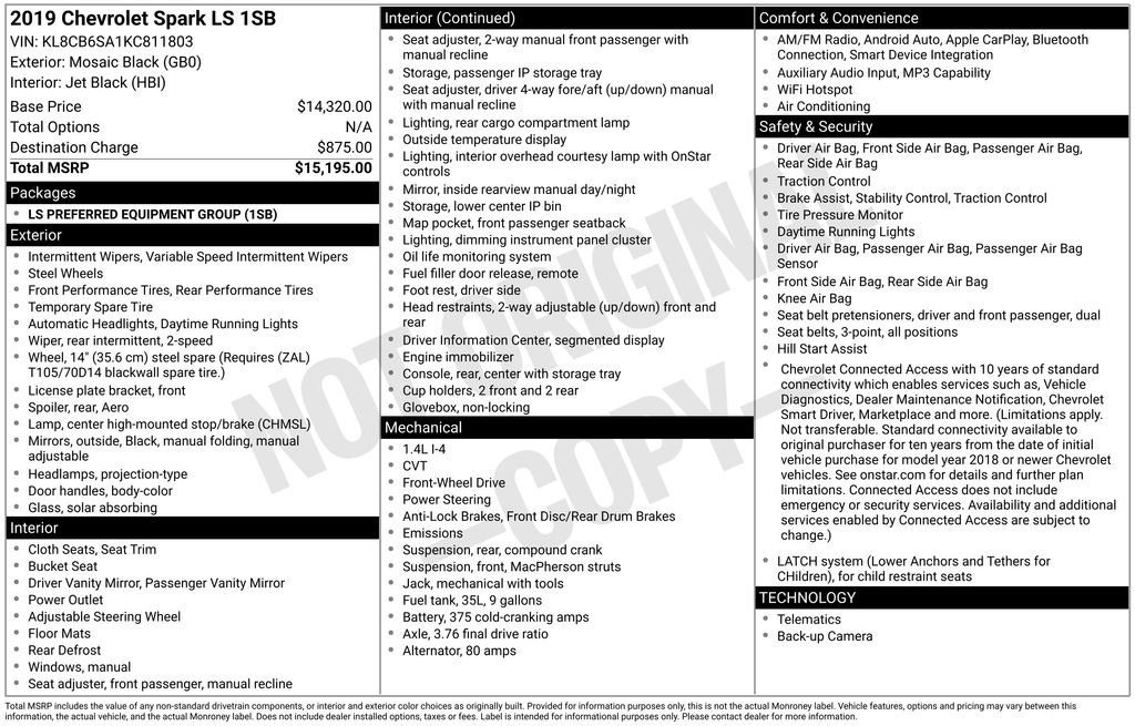Used 2019 Chevrolet Spark LS FWD image 10