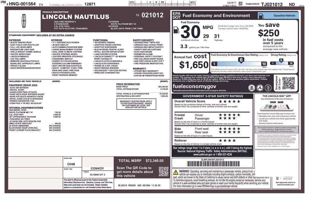 New 2026 Lincoln Nautilus Reserve w/ Jet Appearance Package image 59