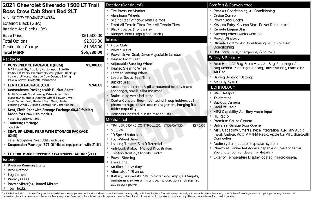 Used 2021 Chevrolet Silverado 1500 LT Trail Boss w/ Convenience Package II AWD/4WD image 1