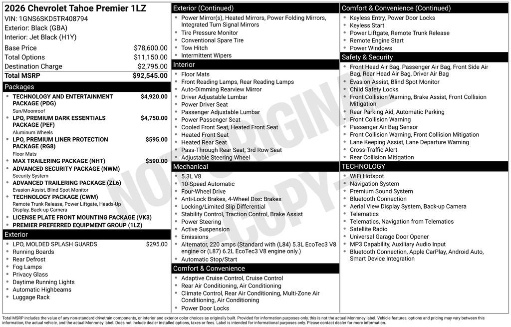 New 2026 Chevrolet Tahoe Premier AWD/4WD image 6