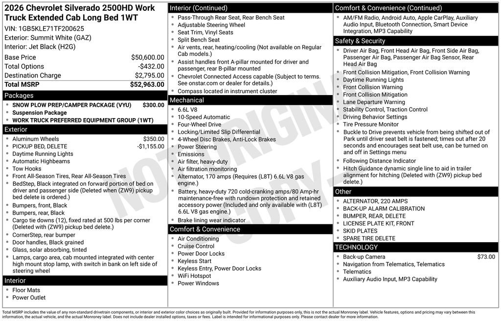 New 2026 Chevrolet Silverado 2500 W/T w/ Snow Plow Prep/Camper Package AWD/4WD image 3