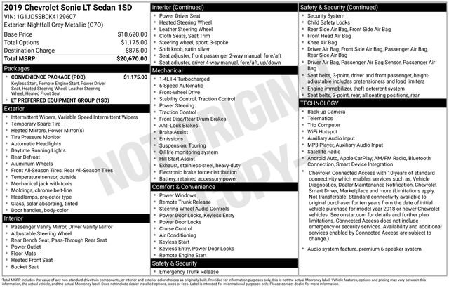 Used 2019 Chevrolet Sonic LT w/ Convenience Package FWD image 7