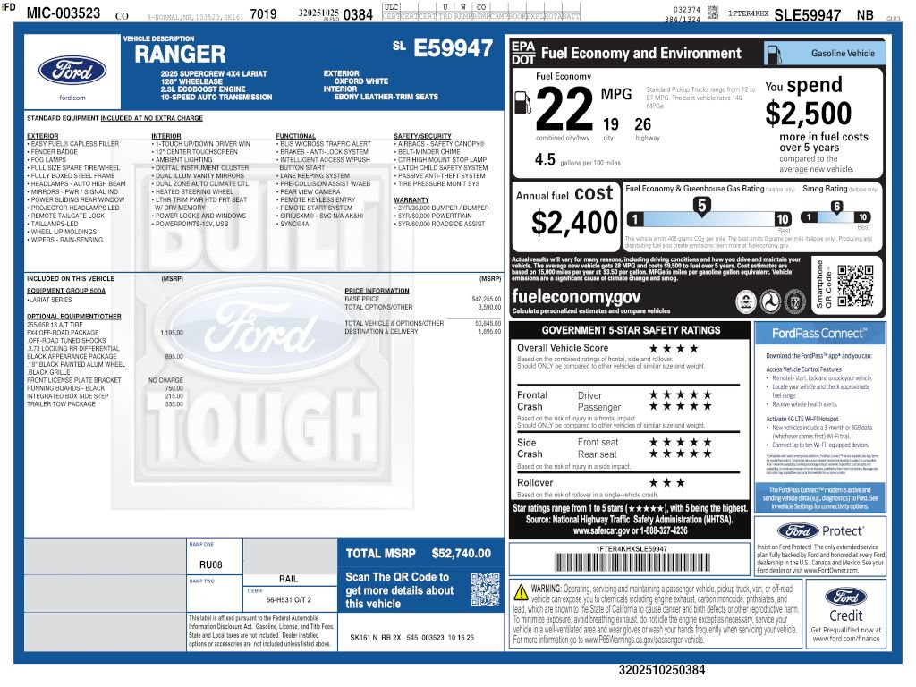 Used 2025 Ford Ranger Lariat w/ FX4 Off-Road Package AWD/4WD image 4
