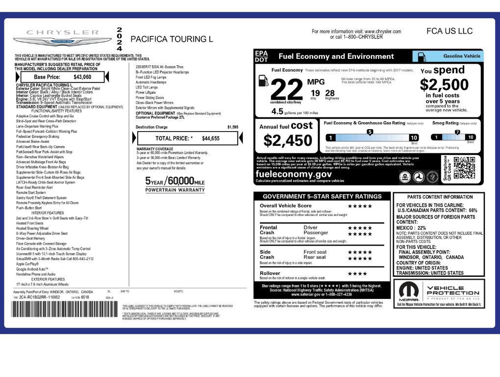 Used 2024 Chrysler Pacifica Touring-L FWD image 2