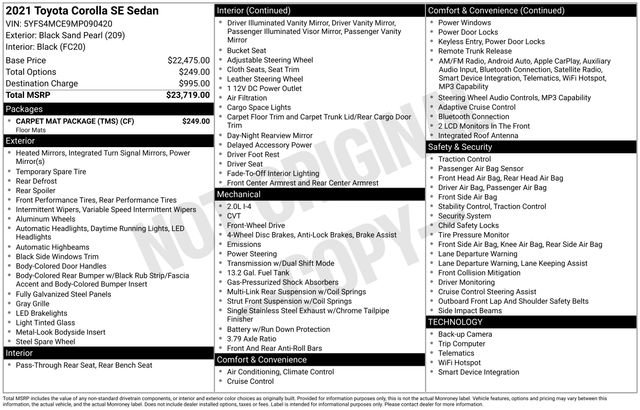 Used 2021 Toyota Corolla SE w/ Carpet Mat Package (TMS) image 38