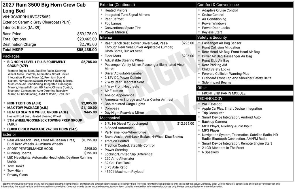 New 2027 RAM 3500 Big Horn AWD/4WD image 1