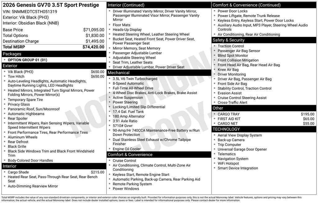 New 2026 Genesis GV70 3.5T Sport Prestige AWD/4WD image 8