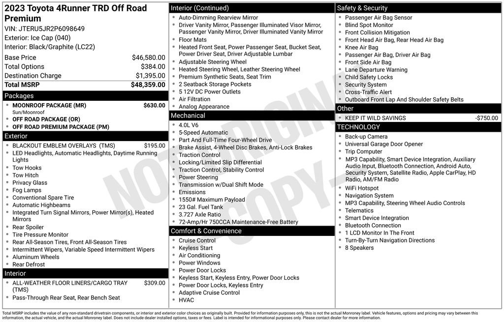 Certified 2023 Toyota 4Runner TRD Off-Road Premium w/ Moonroof Package AWD/4WD image 32