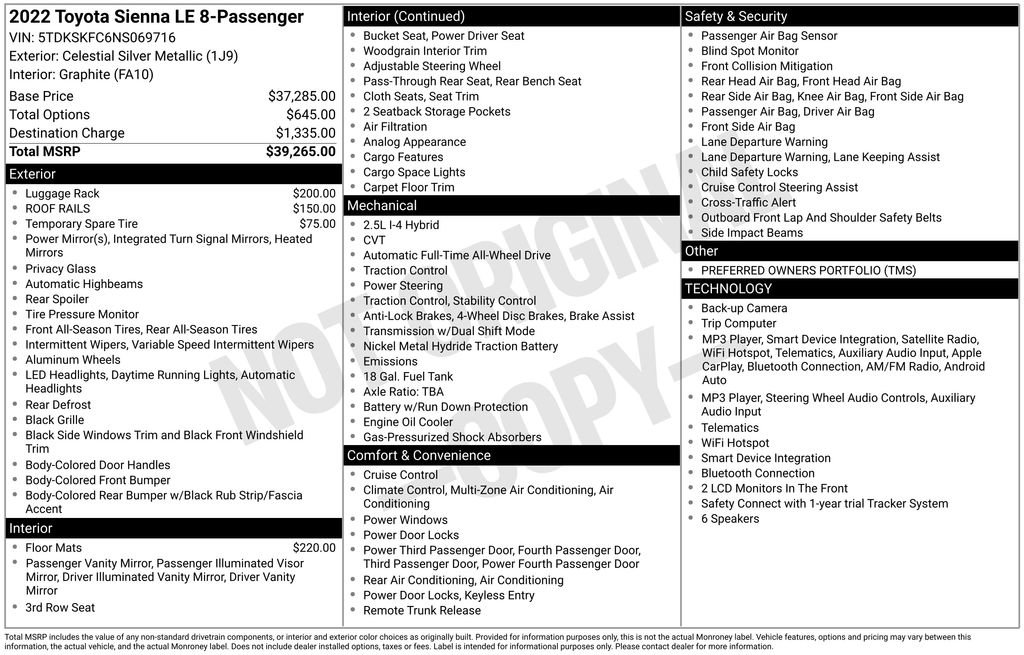 Used 2022 Toyota Sienna LE AWD/4WD image 2