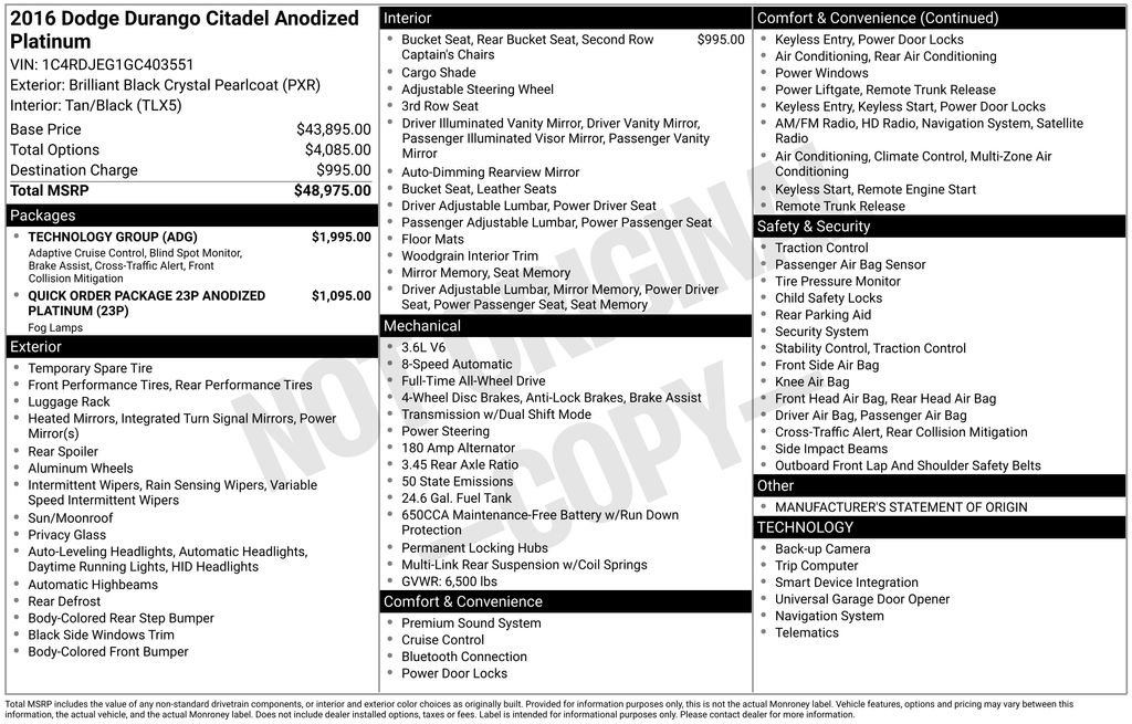 Used 2016 Dodge Durango Citadel w/ Technology Group AWD/4WD image 7