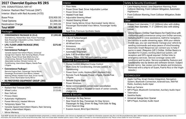 New 2027 Chevrolet Equinox RS w/ Convenience Package III AWD/4WD image 2